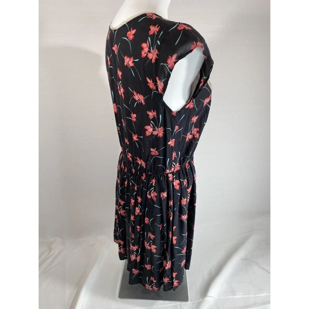 Free People Tunic Top Womens 4‎ Black Embroidered Floral Boho Hippie
